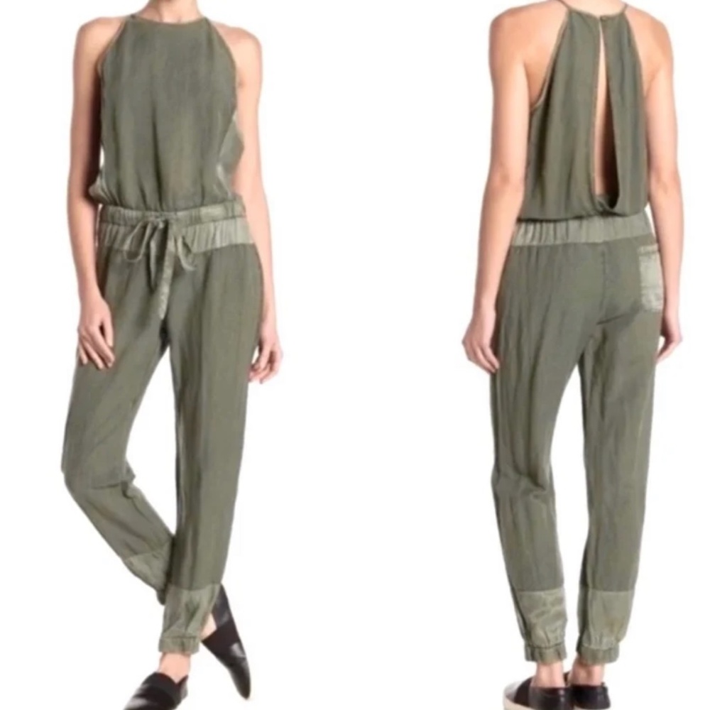 YOUNG FABULOUS & BROKE Olive Green Diego Linen Blend Sleeveless Jumpsuit Sz M